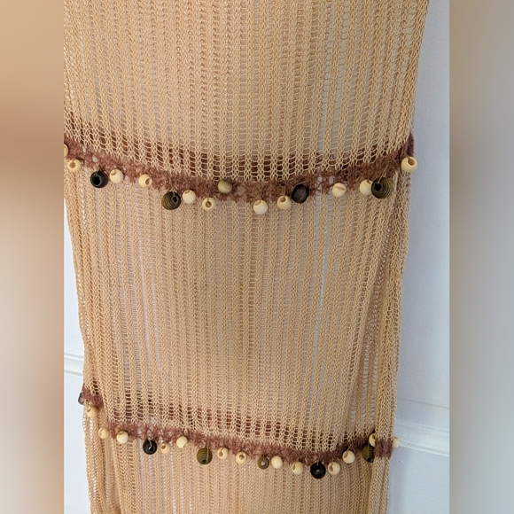 Desigual Open Knit Beaded Maxi Dress NWT Sheer Boho Stretch Festival Beach - Picture 3 of 5